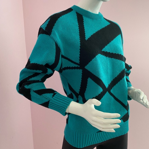 VTG 80s Ski Sweater Marceau Sports Pullover Abstract Drop Shoulder Retro - Picture 2 of 16